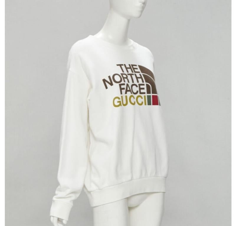 Gray GUCCI THE NORTH FACE logo print white cotton oversized sweatshirt pullover XS For Sale