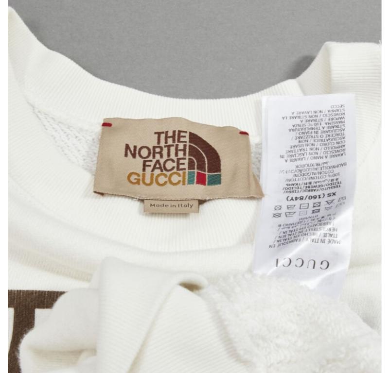GUCCI THE NORTH FACE logo print white cotton oversized sweatshirt pullover XS For Sale 3