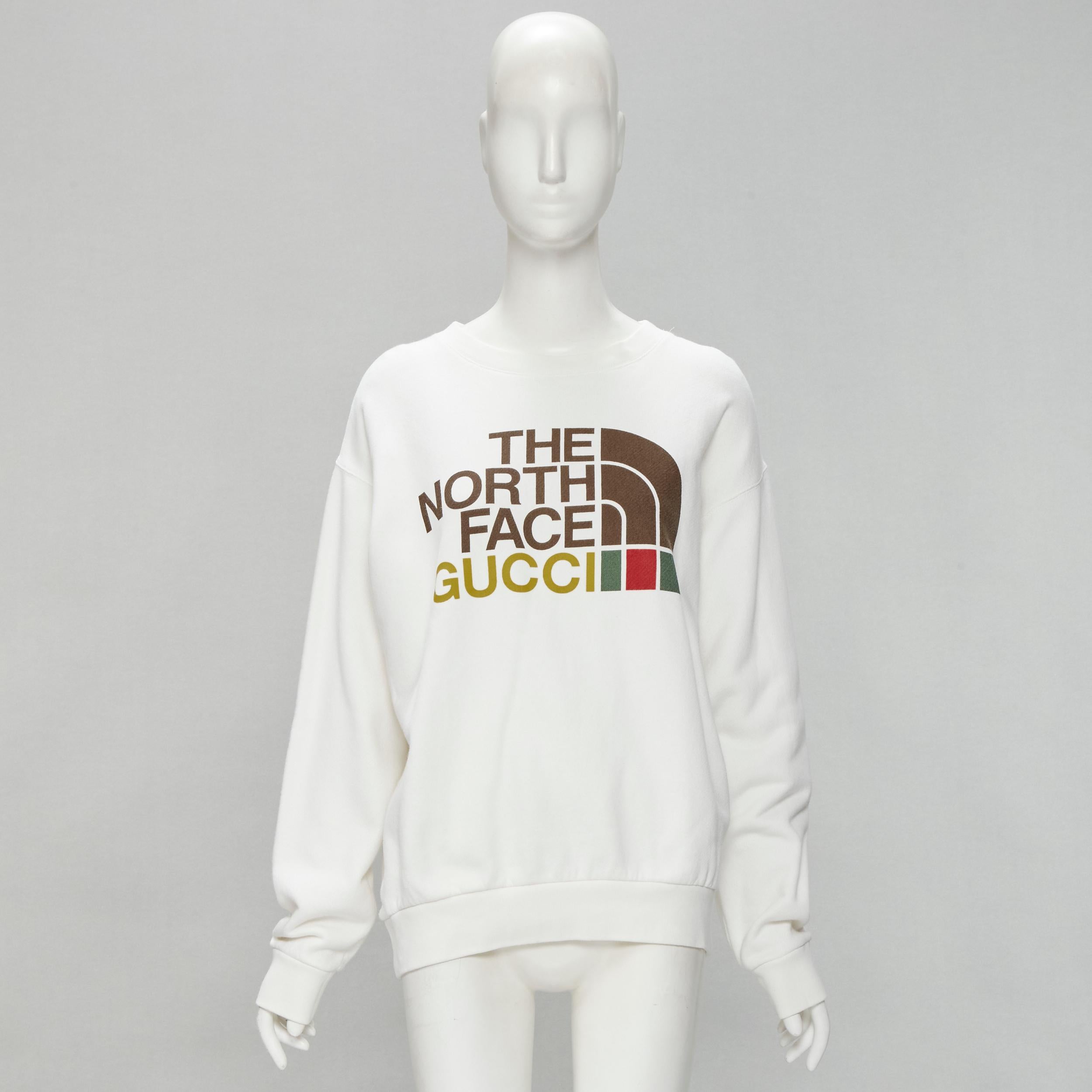 GUCCI THE NORTH FACE logo print white cotton oversized sweatshirt pullover XS For Sale 5