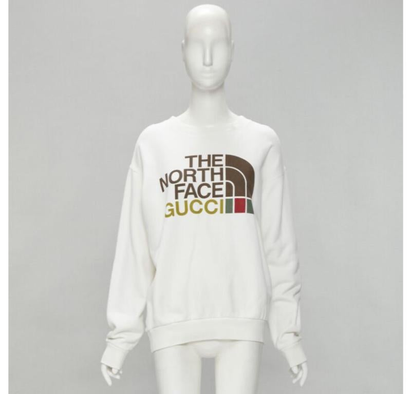 GUCCI THE NORTH FACE logo print white cotton oversized sweatshirt pullover XS For Sale 4