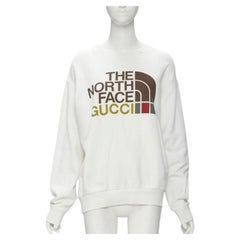 GUCCI THE NORTH FACE logo print white cotton oversized sweatshirt pullover XS