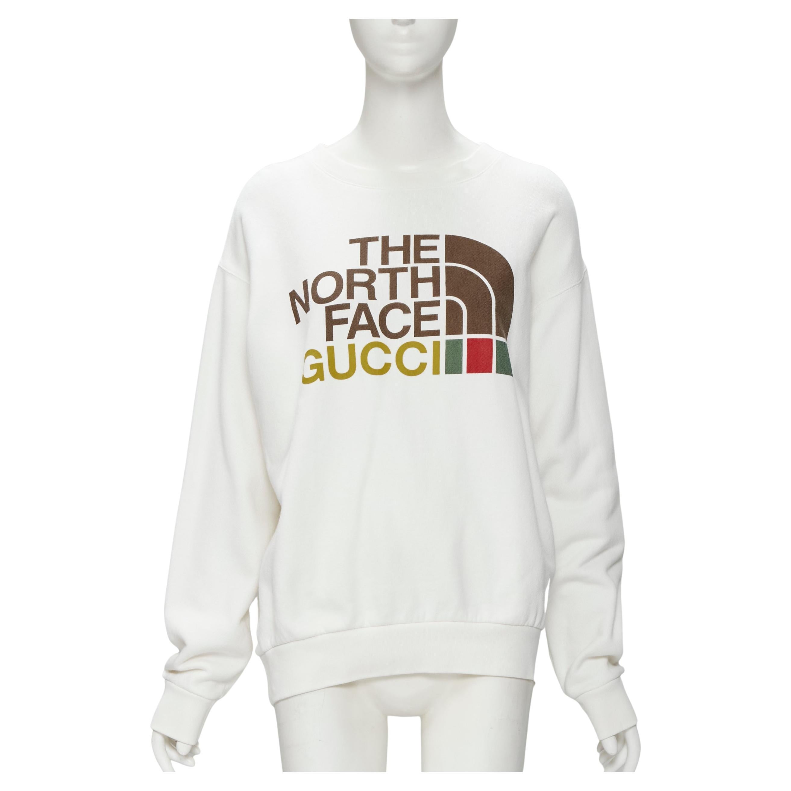 GUCCI THE NORTH FACE logo print white cotton oversized sweatshirt pullover XS For Sale