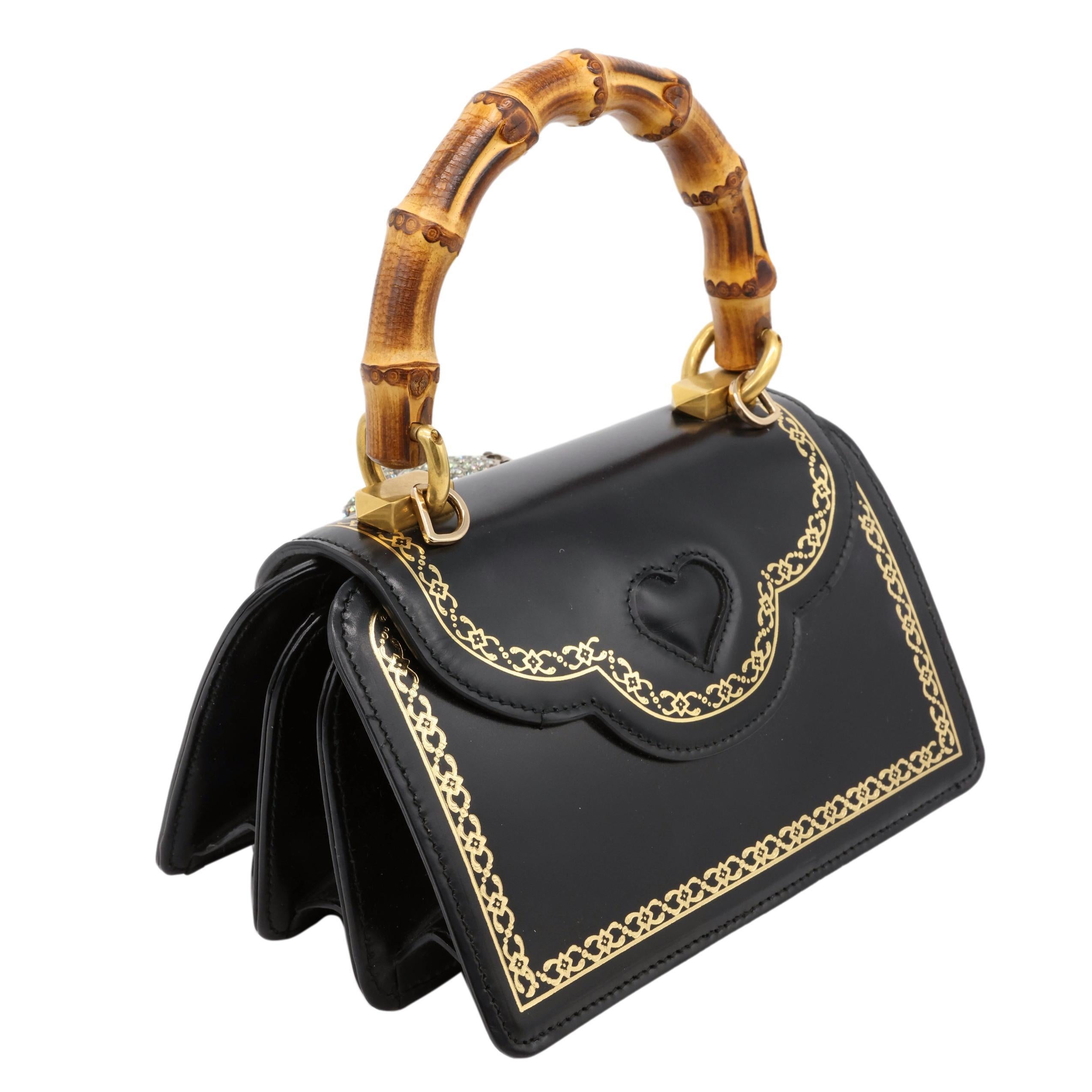 Women's or Men's Gucci Thiara Black Leather Bamboo Mini Top Handle Shoulder Bag, 2018.