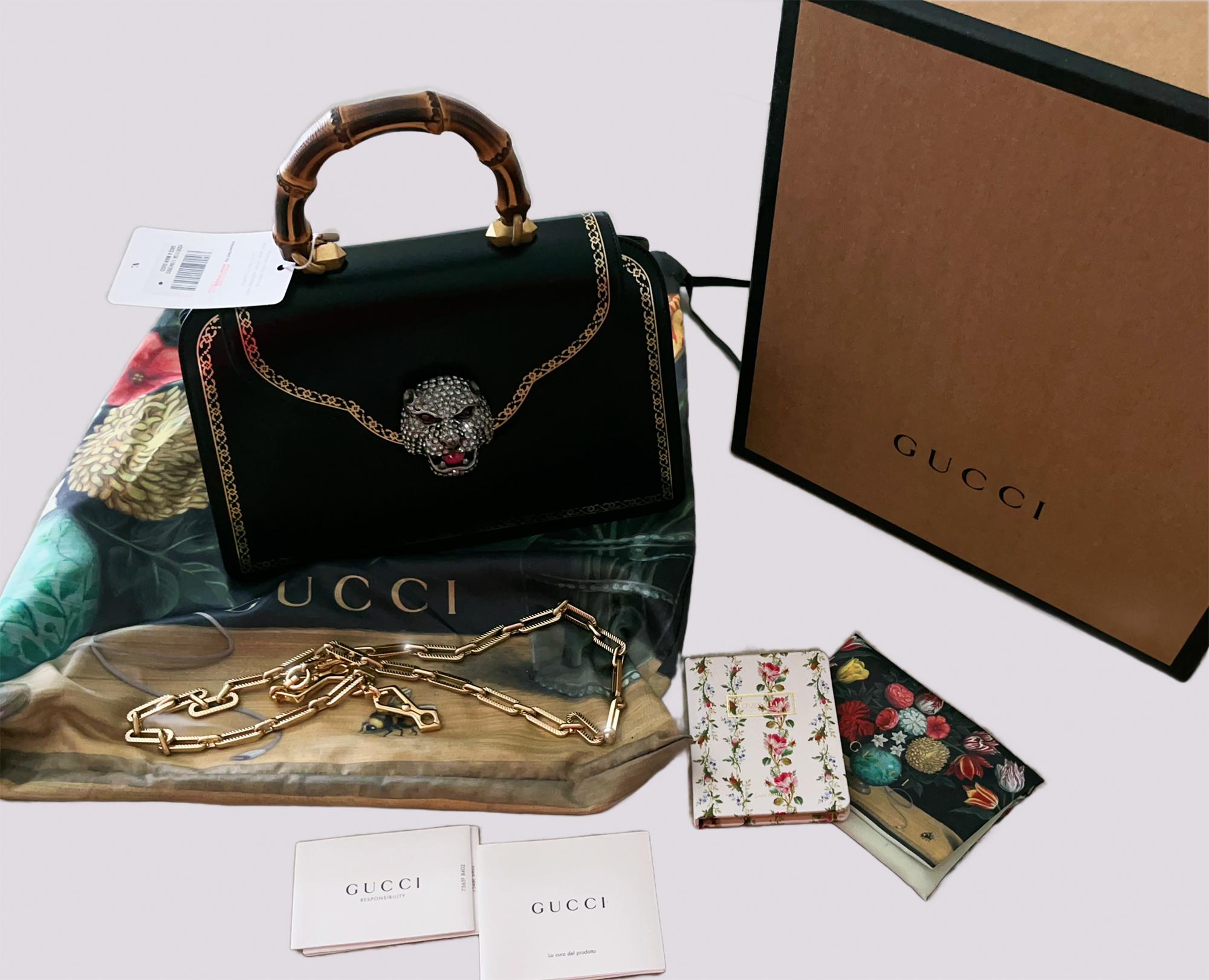 Women's Gucci Thiara Black Leather Bamboo Top Handle Shoulder Bag 2018 For Sale