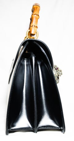 Gucci Thiara Calfskin Embellished Jaguar Bamboo Top Handle Bag