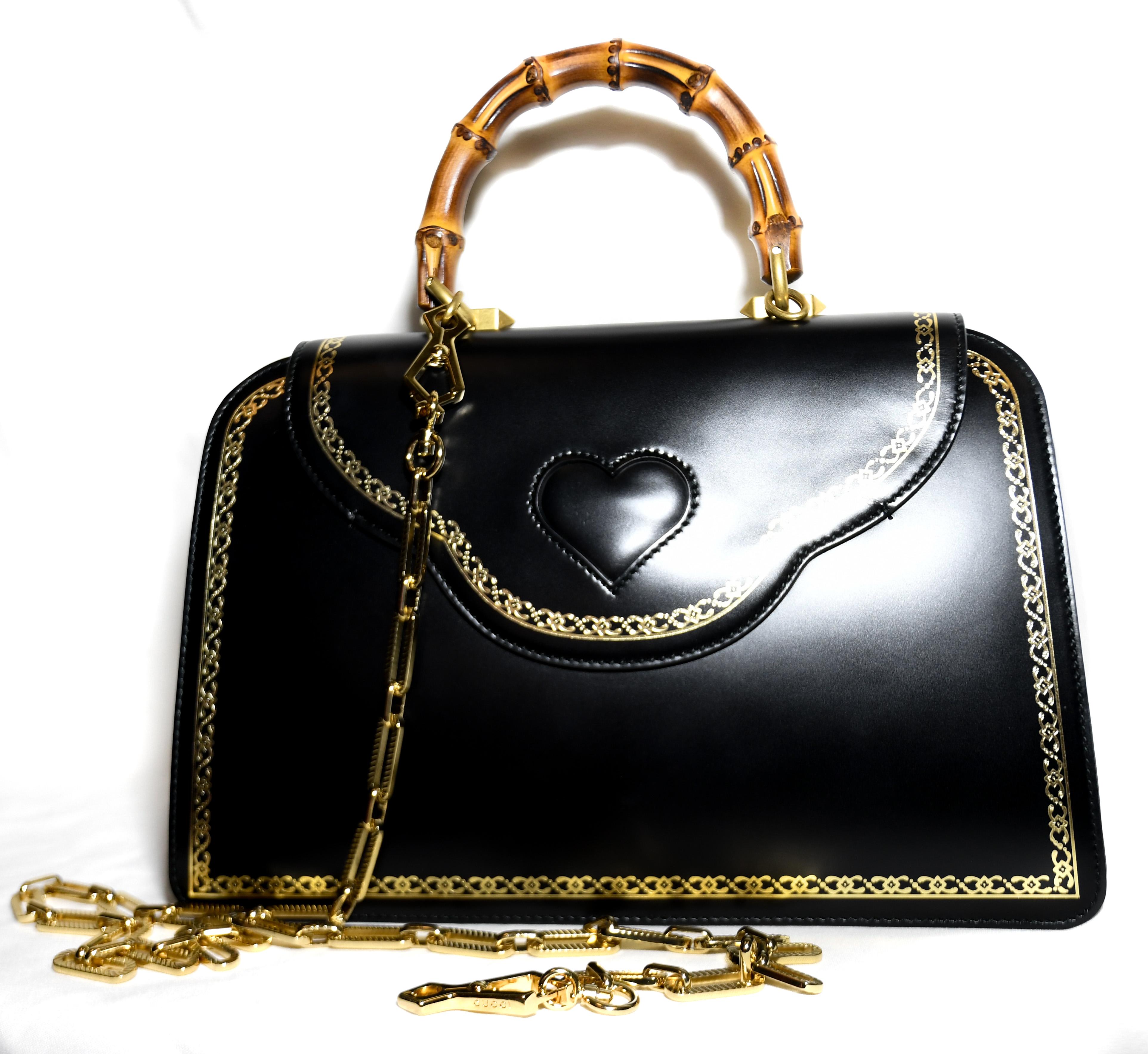 Black Gucci Thiara Calfskin Embellished Jaguar Bamboo Top Handle Bag