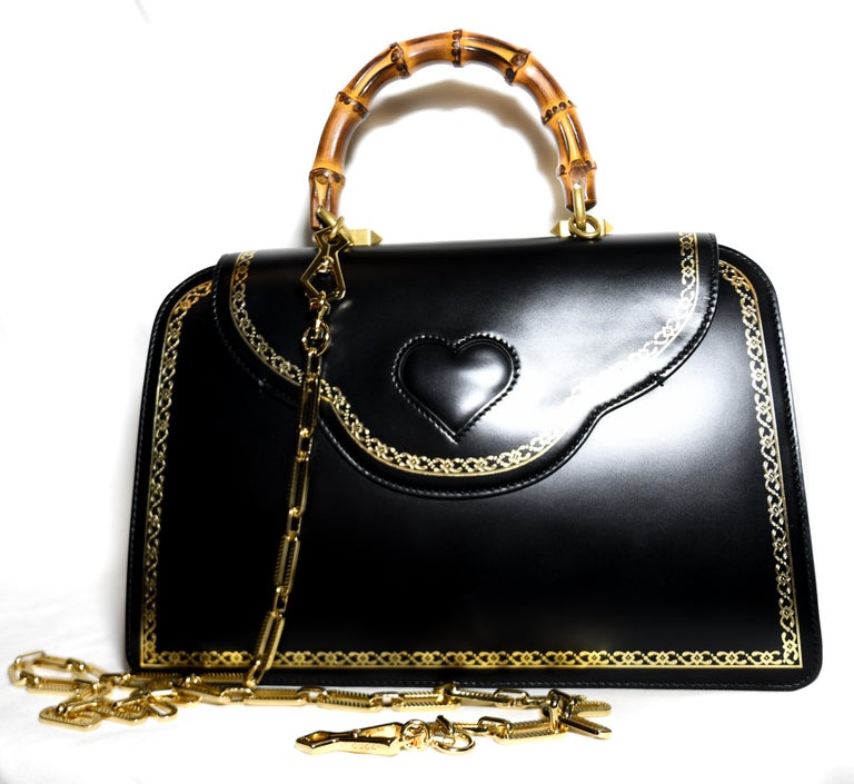 Gucci Thiara Calfskin Embellished Jaguar Bamboo Top Handle Bag