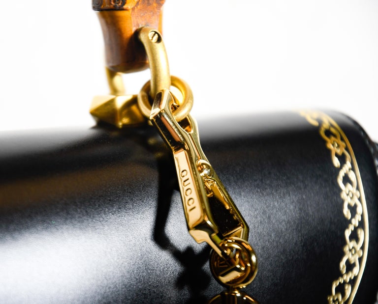 Gucci Thiara Calfskin Embellished Jaguar Bamboo Top Handle Bag at