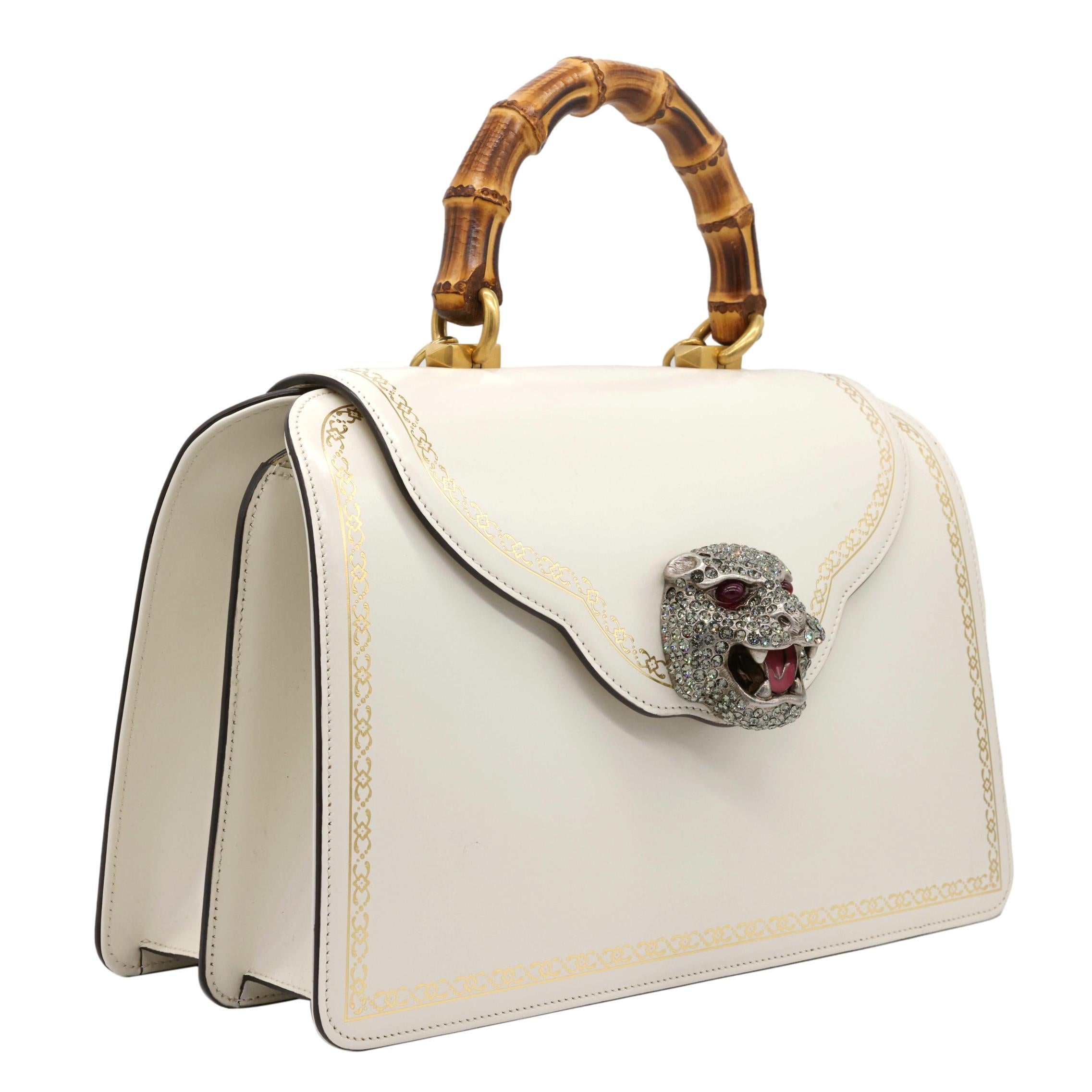 Gucci Thiara White Leather Bamboo Medium Top Handle Shoulder Bag, 2018. First introduced in the early 1940's, the Gucci bamboo bag came into production as materials around Europe became scarce. Bamboo, which could still be abundantly sourced from