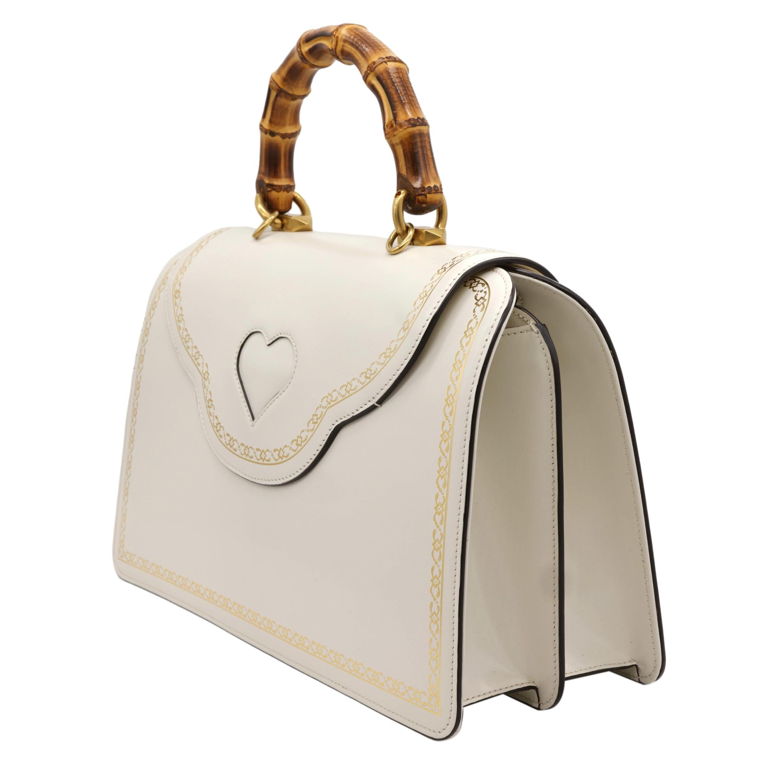 Gucci Thiara White Leather Bamboo Medium Top Handle Shoulder Bag, 2018. In Good Condition In Banner Elk, NC