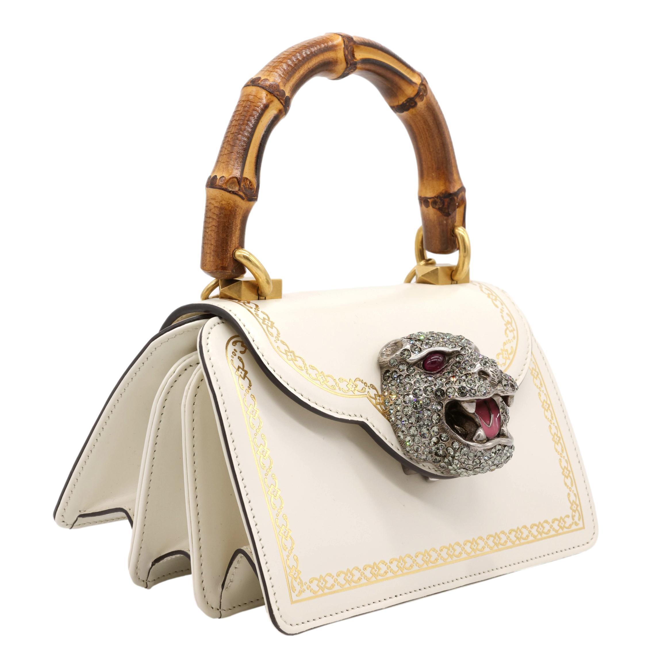  Mini sac à bandoulière Gucci Thiara en cuir blanc et bambou avec poignée supérieure, 2018. Unisexe 
