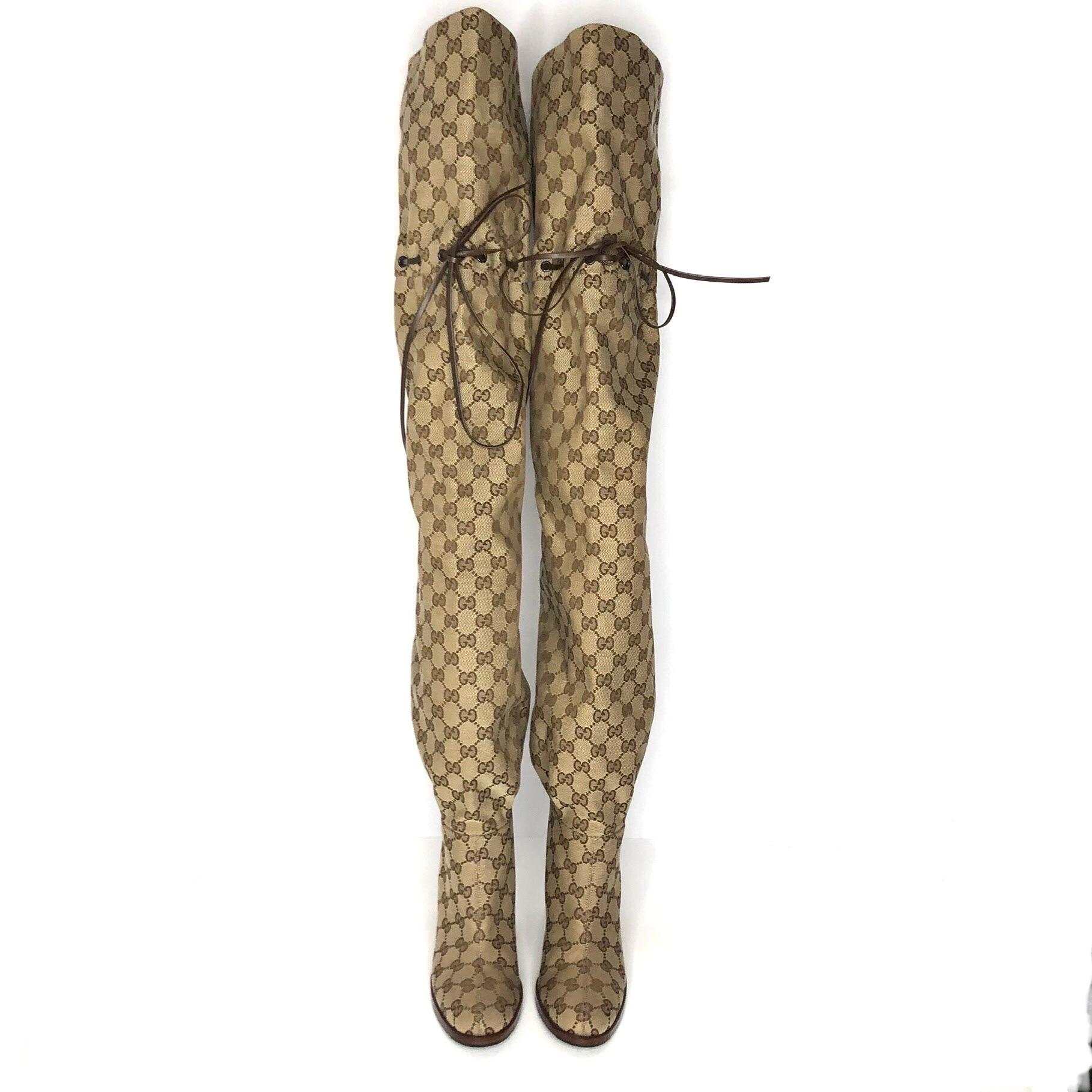 Gucci Thigh High GG Monogram Slouch Heeled Boots 37 1