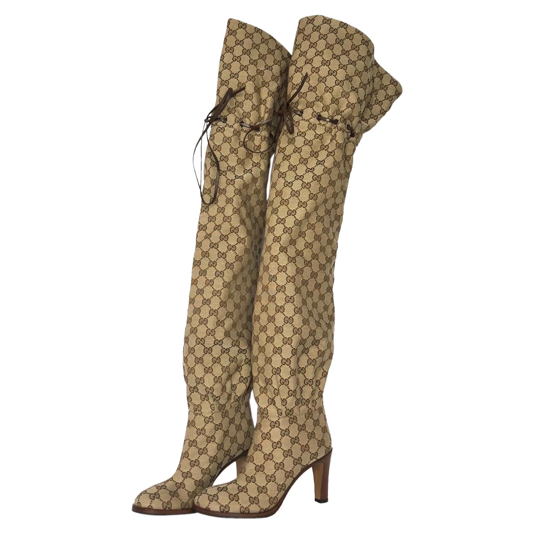 Gucci Thigh High GG Monogram Slouch Heeled Boots 37