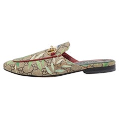 Used Gucci Tian Print GG Supreme Canvas Princetown Flat Mules Size 36.5
