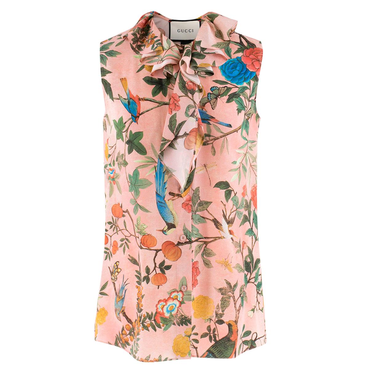 Gucci Tian Print Sleeveless Silk Top 40