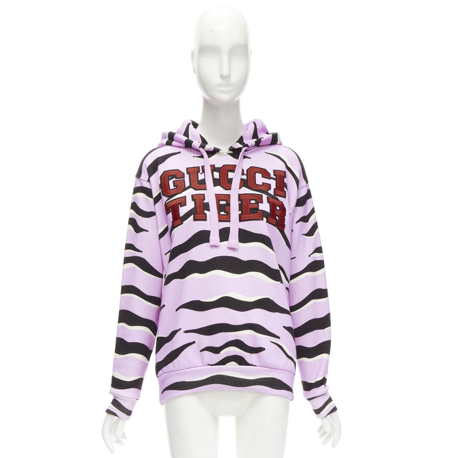 GUCCI TIGER 2022 purple cotton embroidery patch logo striped hoodie XXS For Sale 5