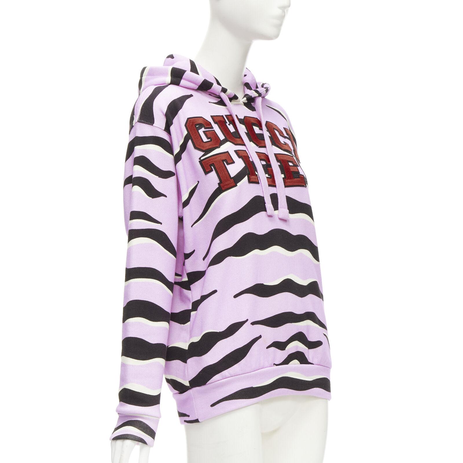 Gray GUCCI TIGER 2022 purple cotton embroidery patch logo striped hoodie XXS For Sale