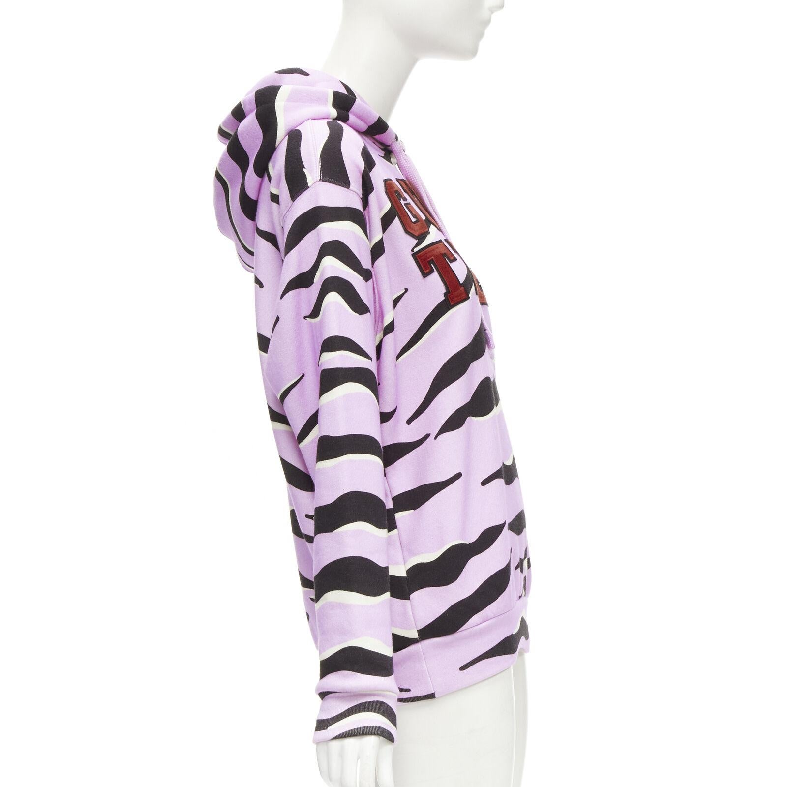 GUCCI TIGER 2022 purple cotton embroidery patch logo striped hoodie XXS In Excellent Condition For Sale In Hong Kong, NT