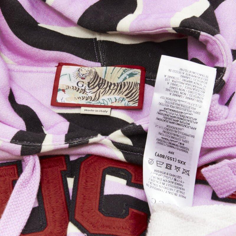 GUCCI TIGER 2022 purple cotton embroidery patch logo striped hoodie XXS For Sale 4