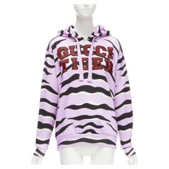 GUCCI TIGER 2022 purple cotton embroidery patch logo striped hoodie XXS
