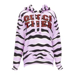 GUCCI TIGER 2022 purple cotton embroidery patch logo striped hoodie XXS