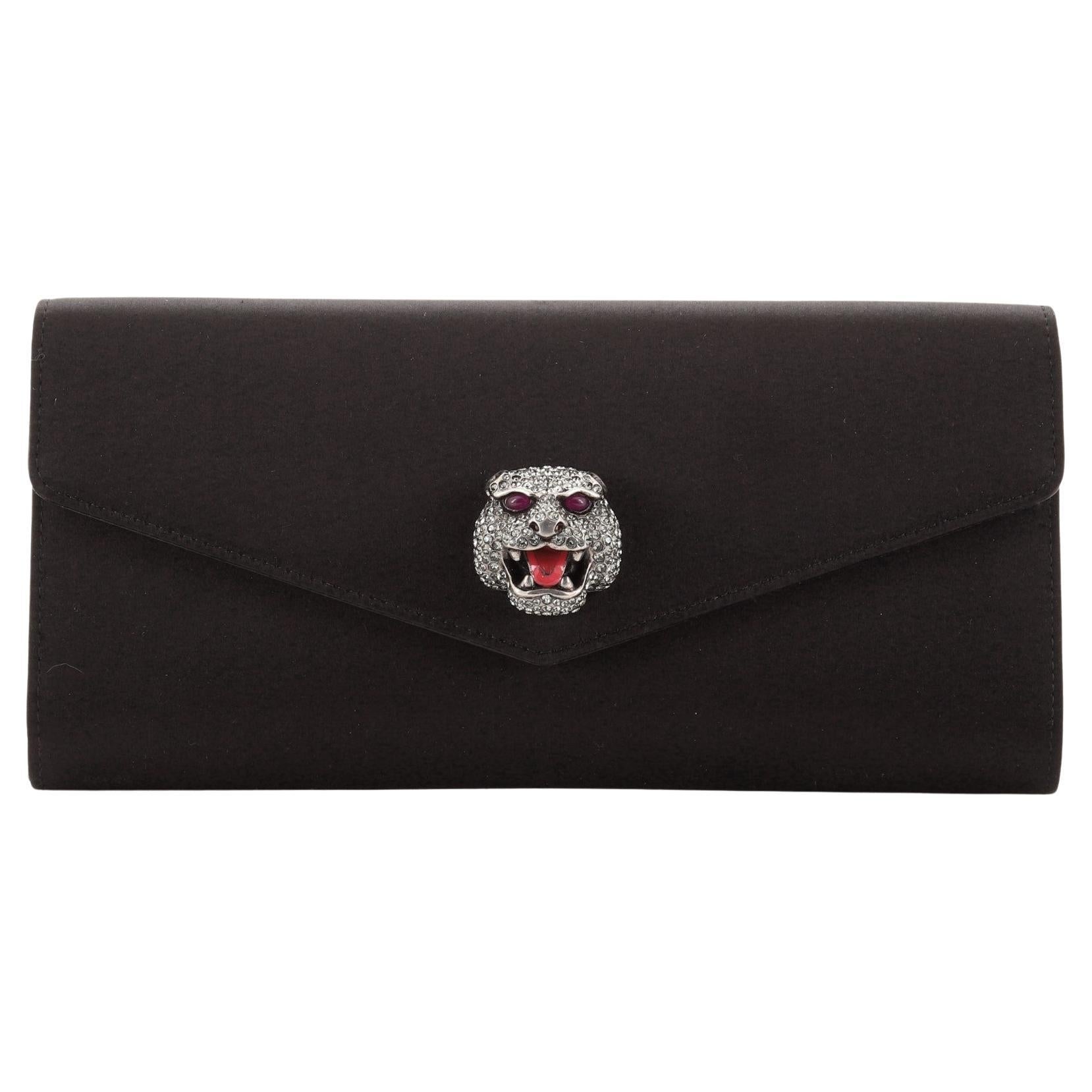 Gucci Tiger Broadway Envelope Clutch Satin with Crystals