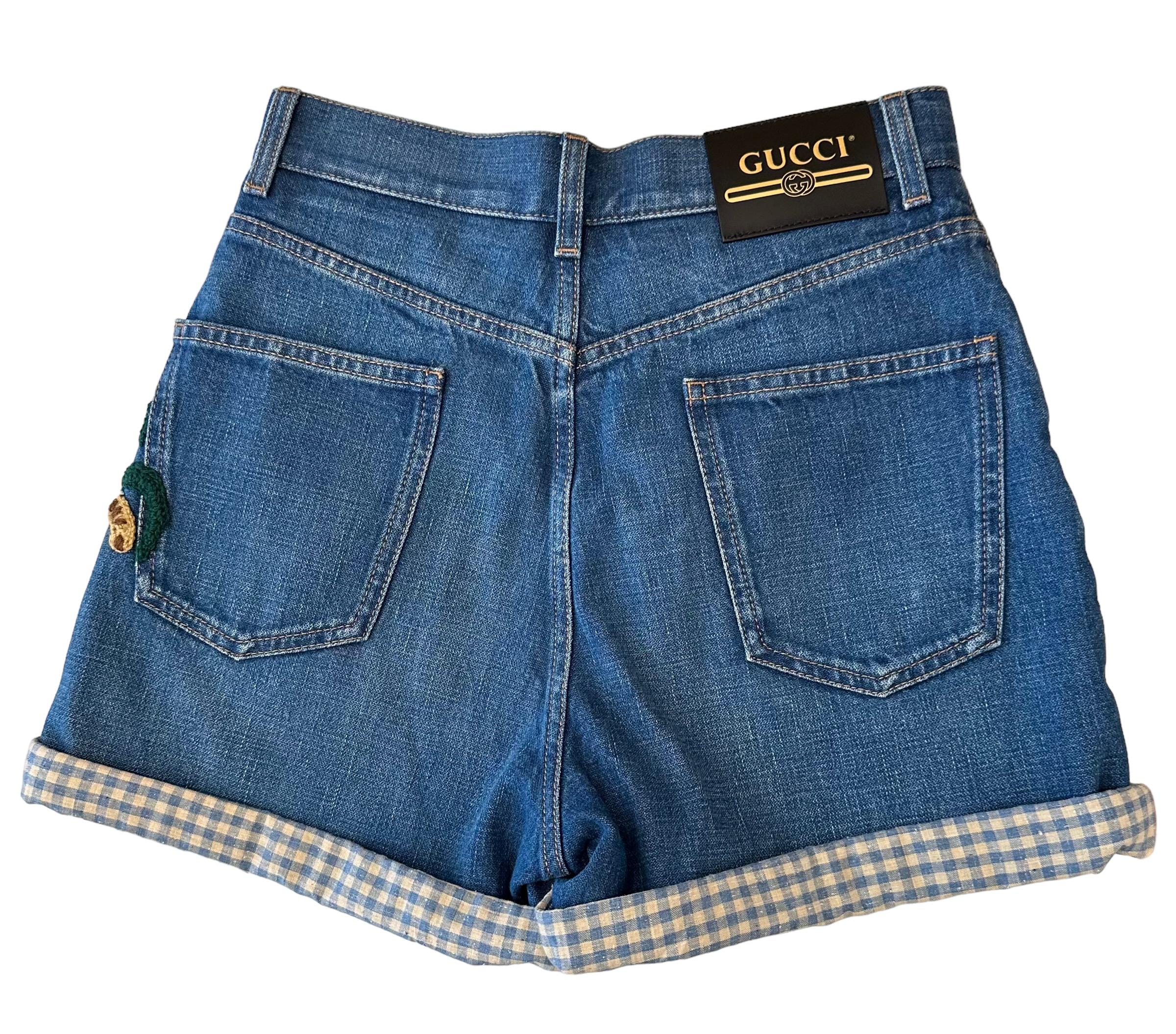Tiger-Denim-Shorts von Gucci mit Stickerei im Angebot 3