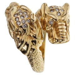 Gucci Tiger Diamond 18k Yellow Gold Cocktail Ring Sz 7