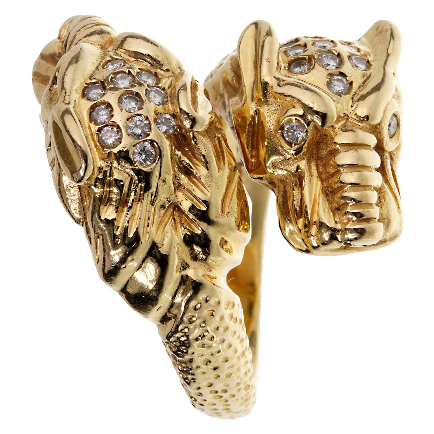Gucci Tiger Diamond Yellow Gold Ring