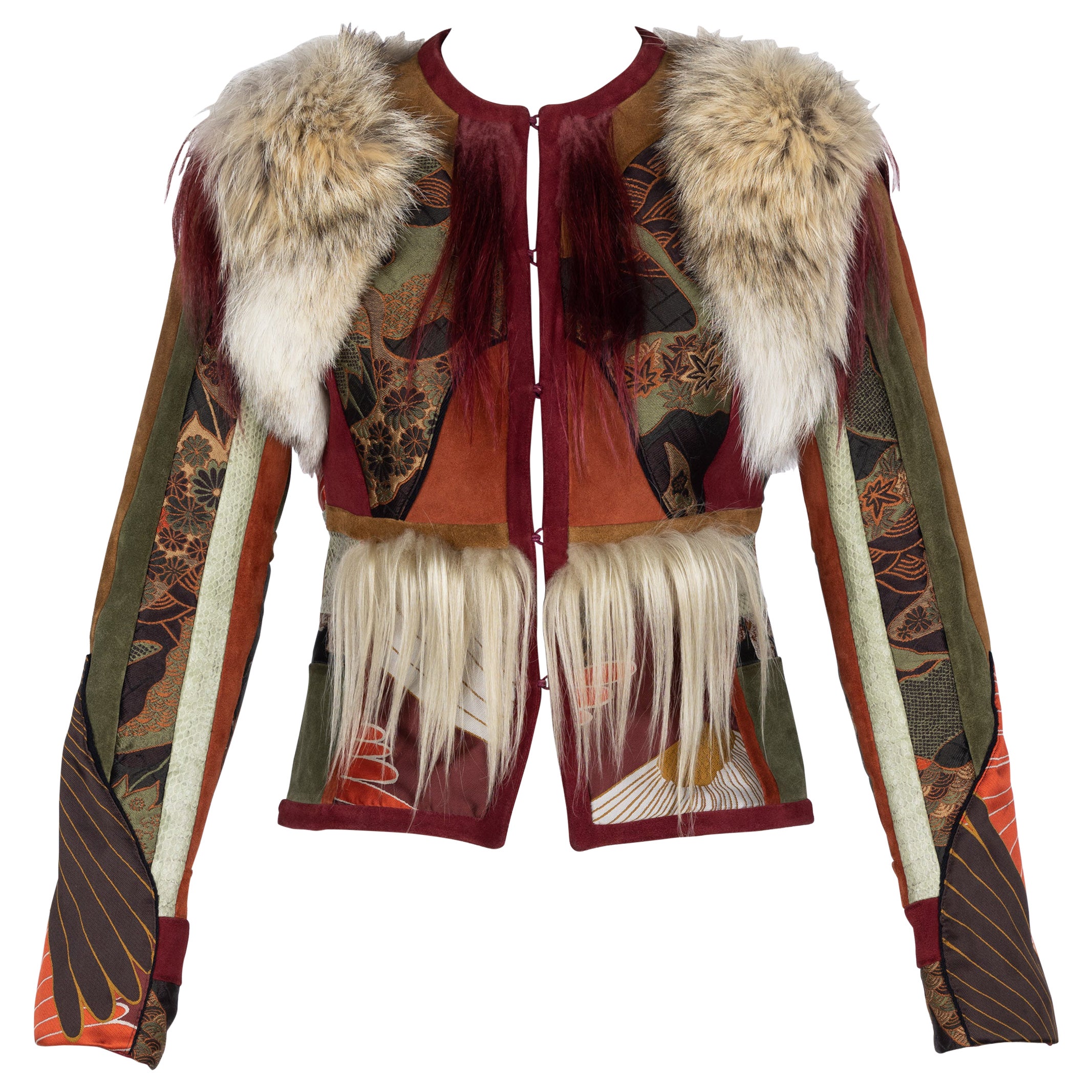 Tiger bestickte Wildleder- und Pelzjacke von Gucci, 2015 im Angebot