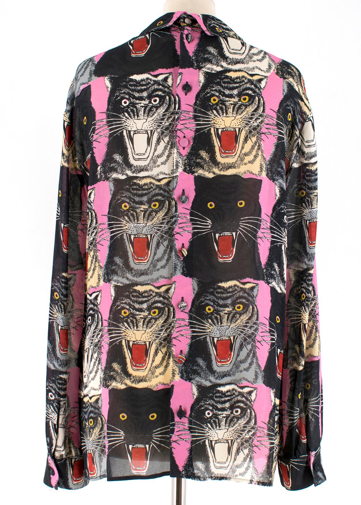 Gucci Tiger Face Print Sable Shirt S 42 at 1stDibs | gucci tiger blouse ...
