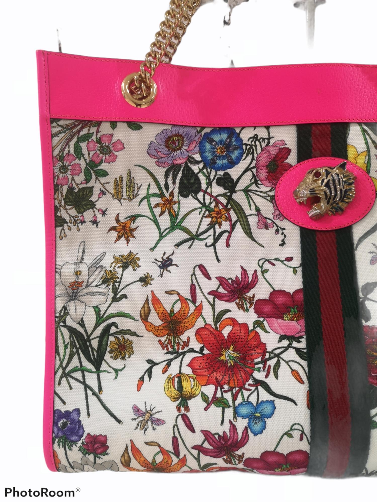 Gucci Tiger Flora fluo shopper tote bag  In Excellent Condition In Capri, IT