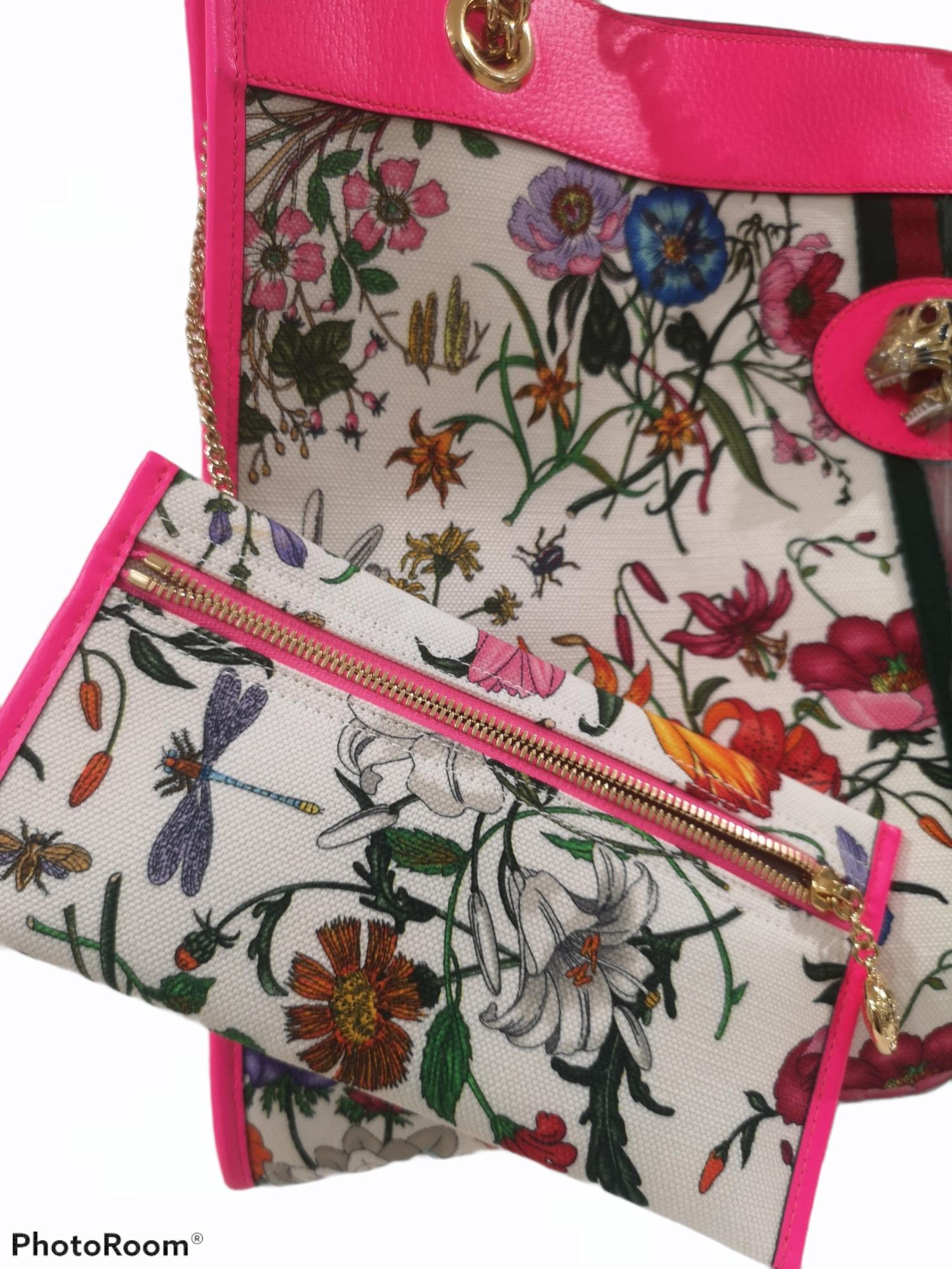Women's Gucci Tiger Flora fluo shopper tote bag 