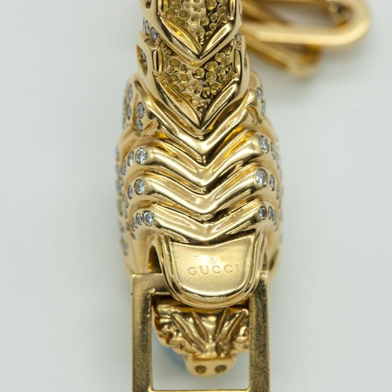 Italian Gucci Tiger Head Bracelet in Gold with Diamonds