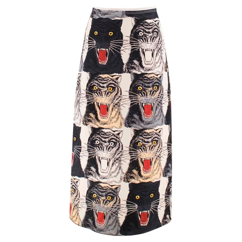 Gucci Tiger Head Printed Silk Skirt XS 36