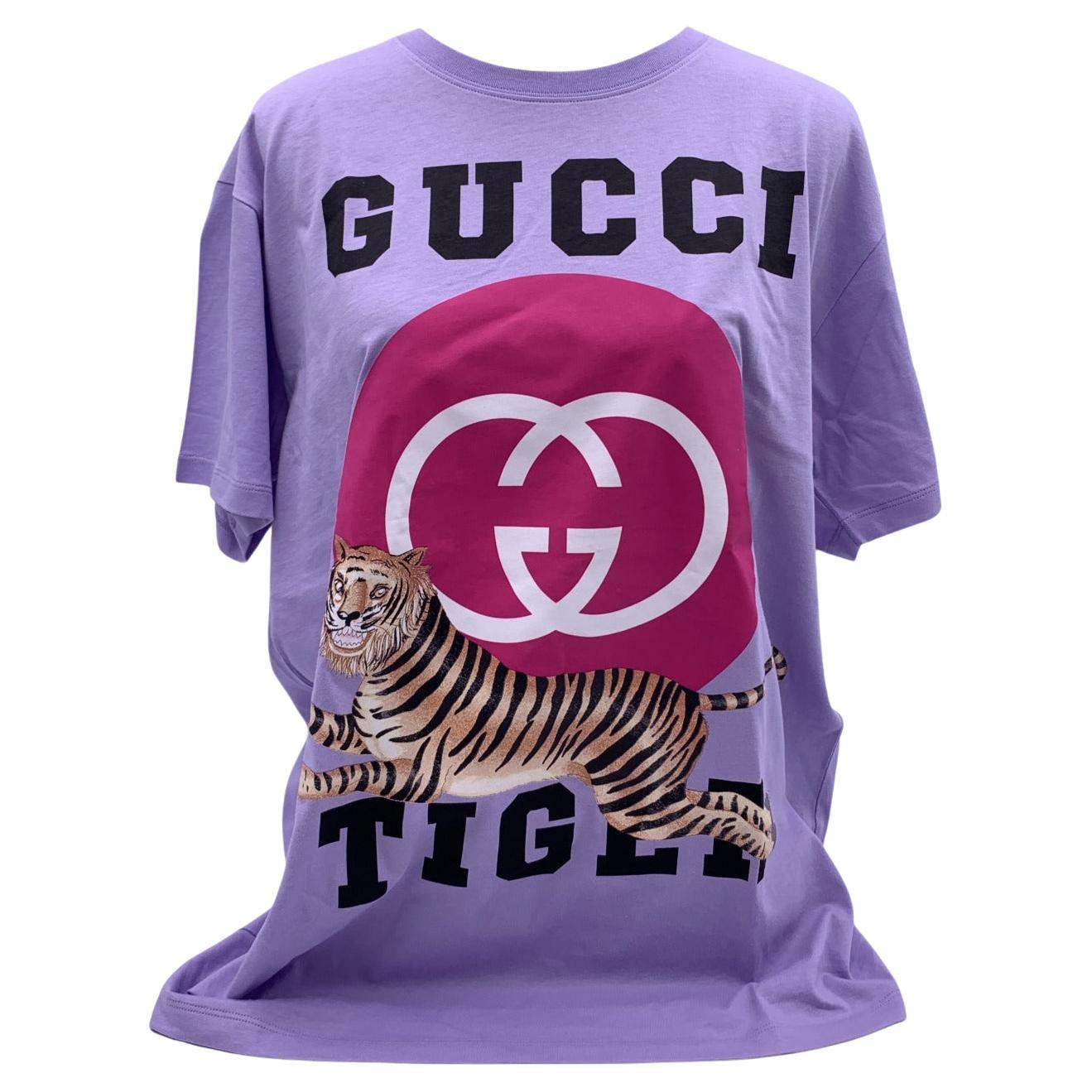 Gucci Tiger Lilac Light Purple Cotton Unisex T Shirt Size M