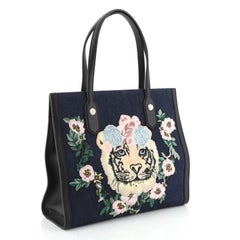 Gucci Tiger Pearl Tote Embroidered Denim Medium
