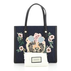 Gucci Tiger Pearl Tote Embroidered Denim Medium