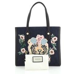 Gucci Tiger Pearl Tote Embroidered Denim Medium