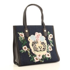 Gucci Tiger Pearl Tote Embroidered Denim Medium