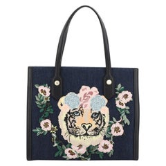 Gucci Tiger Pearl Tote Embroidered Denim Medium 