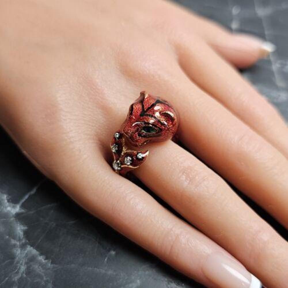 Gucci Tiger Ring Red Enamel Diamond  Le Marche Des Merveilles Sz 7 For Sale 5