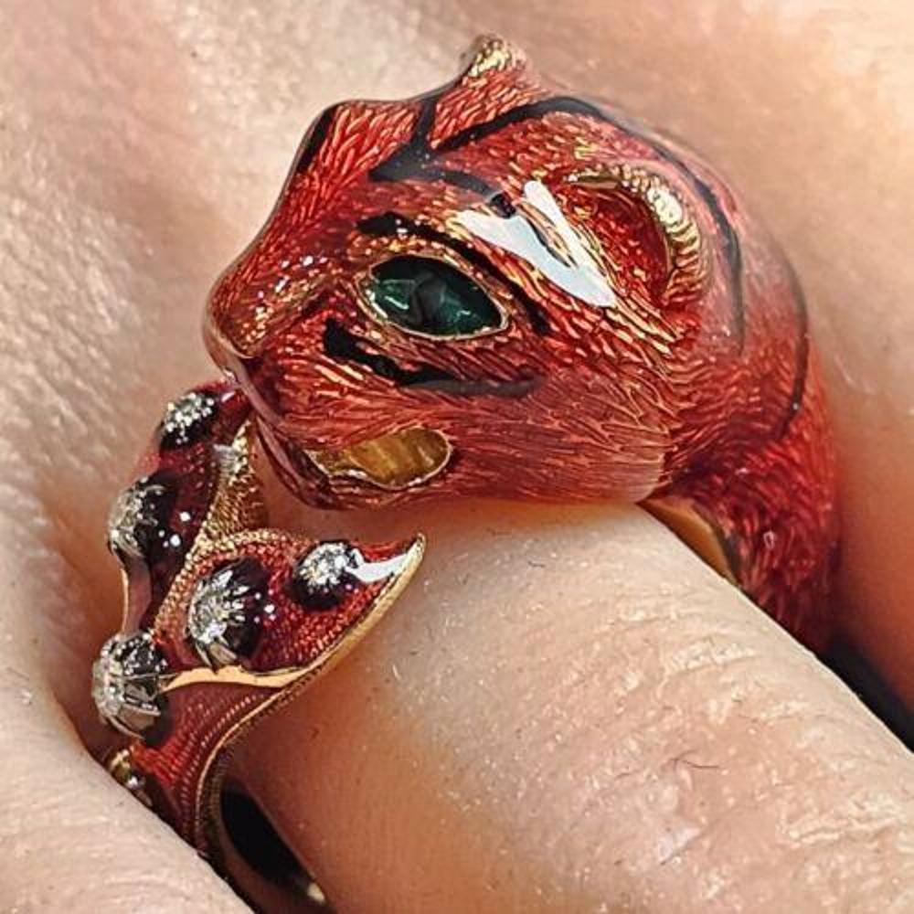 Gucci Tiger Ring Red Enamel Diamond  Le Marche Des Merveilles Sz 7 For Sale 7