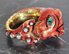 Gucci Tiger Ring Red Enamel Diamond  Le Marche Des Merveilles Sz 7