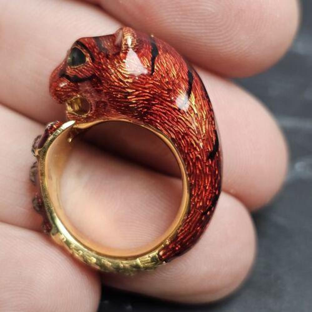 Gucci Tiger Ring Red Enamel Diamond  Le Marche Des Merveilles Sz 7 For Sale 3