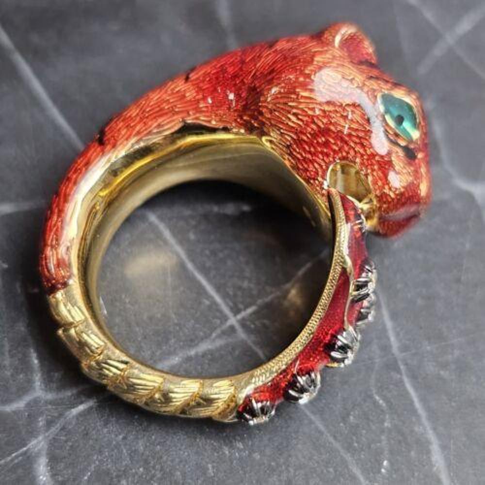 Gucci Tiger Ring Red Enamel Diamond  Le Marche Des Merveilles Sz 7 For Sale 4