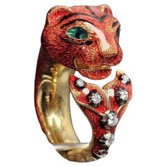 Gucci Anillo Tigre Diamante Esmalte Rojo  Le Marche Des Merveilles Sz 7