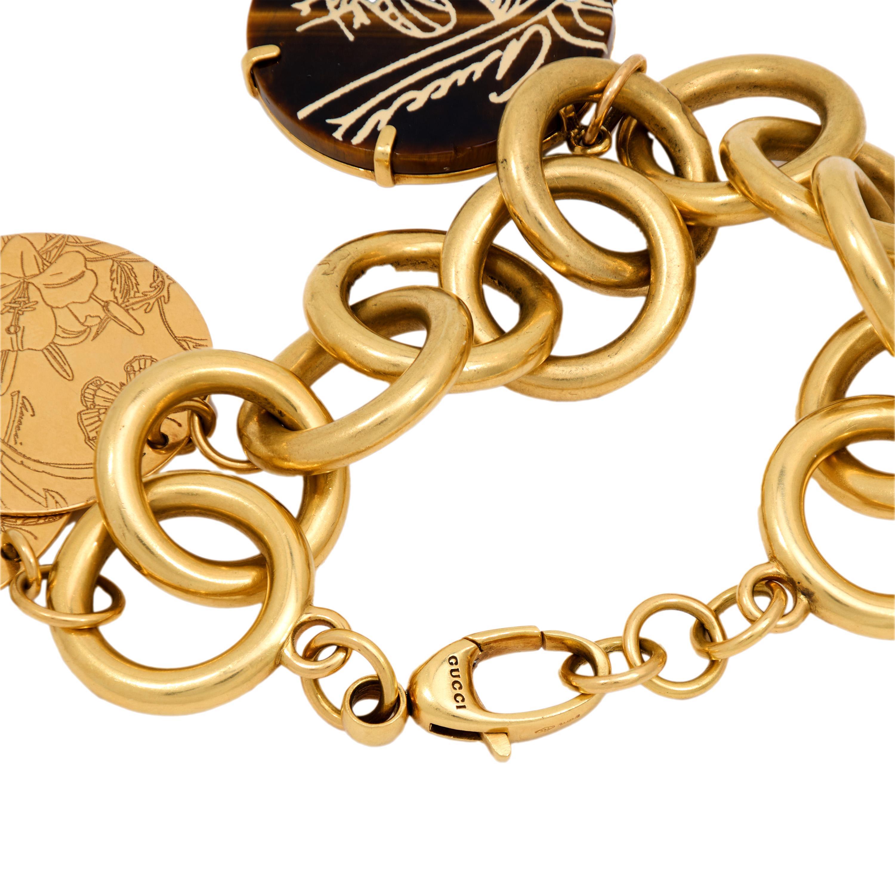 Modern Gucci tiger's eye 18k yellow gold Flora St. Tropez bracelet For Sale