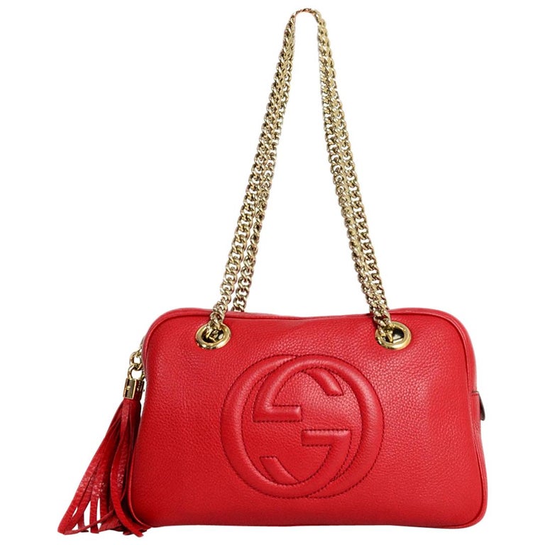 Gucci Tobasco Red Pebbled Calfskin Small Soho Chain Shoulder Bag rt ...