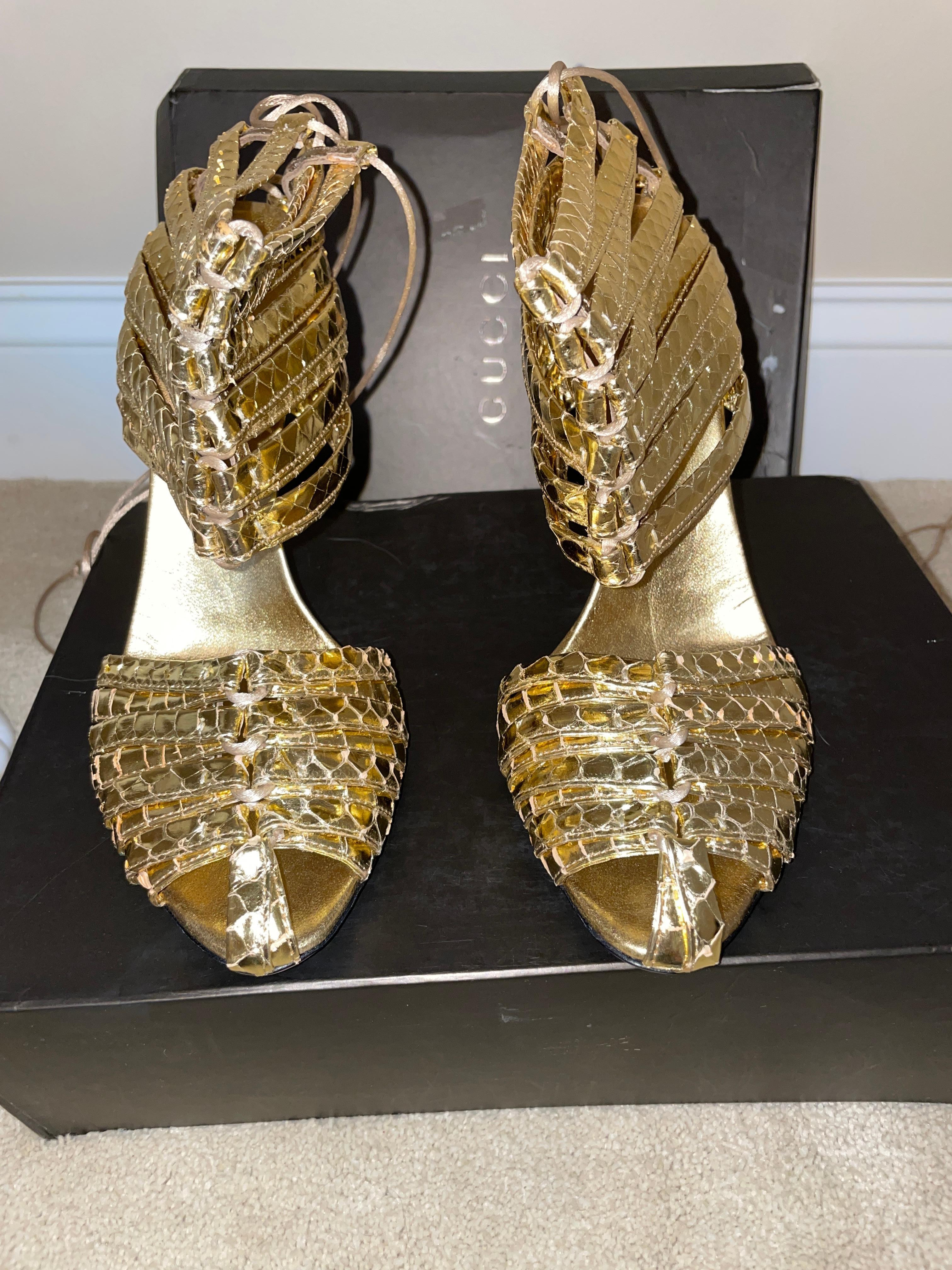 Brown GUCCI TOM FORD '04 python metal bamboo heels